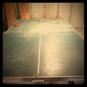 Ping pong table and paddles and balls